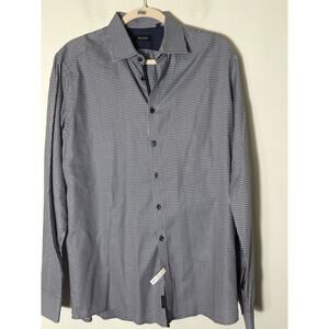 Men's Sand Copenhagen Navy Brown Houndstooth Button Down Shirt Sz 42